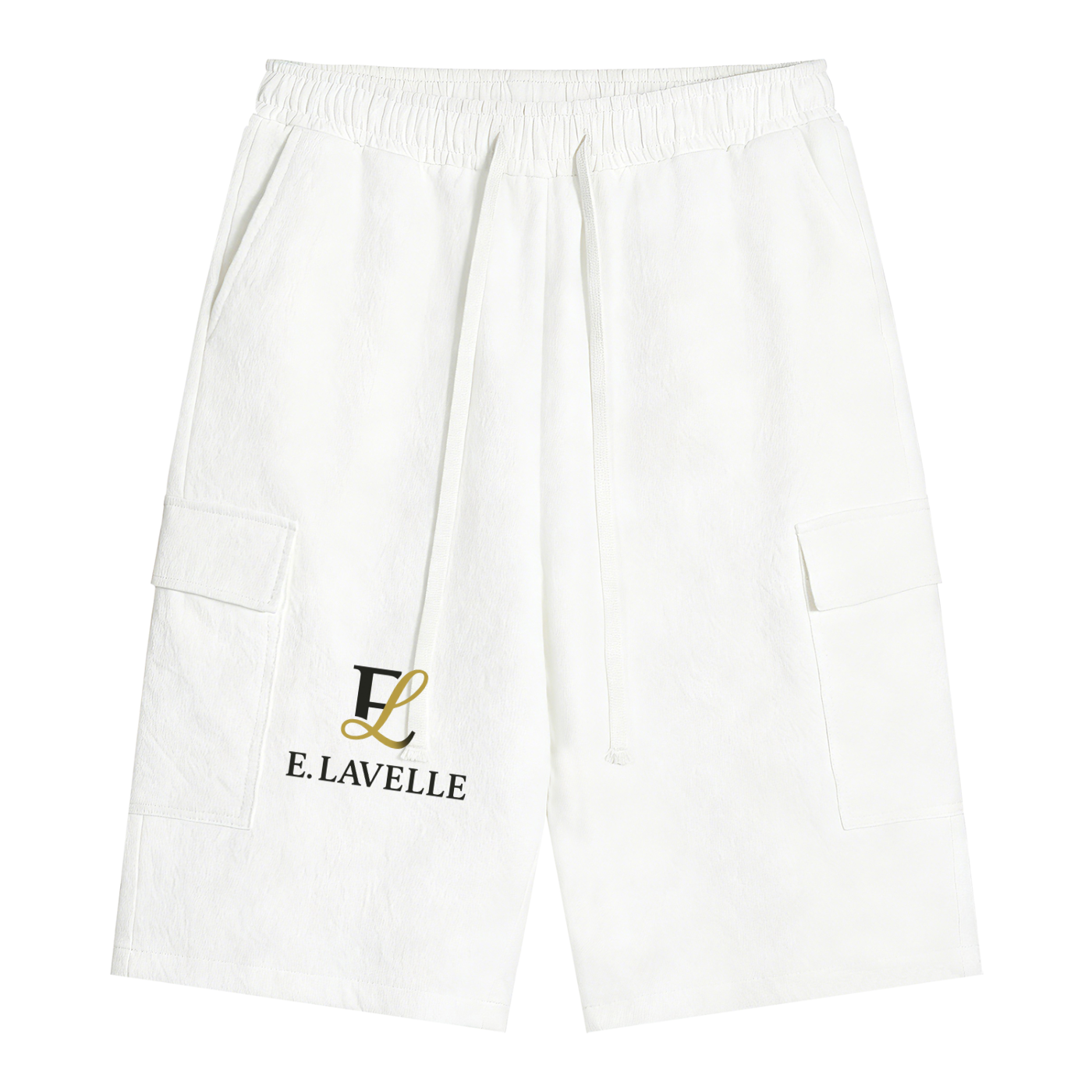 ELavelle Unisex Drawstring Cargo Shorts Black & Gold Logo