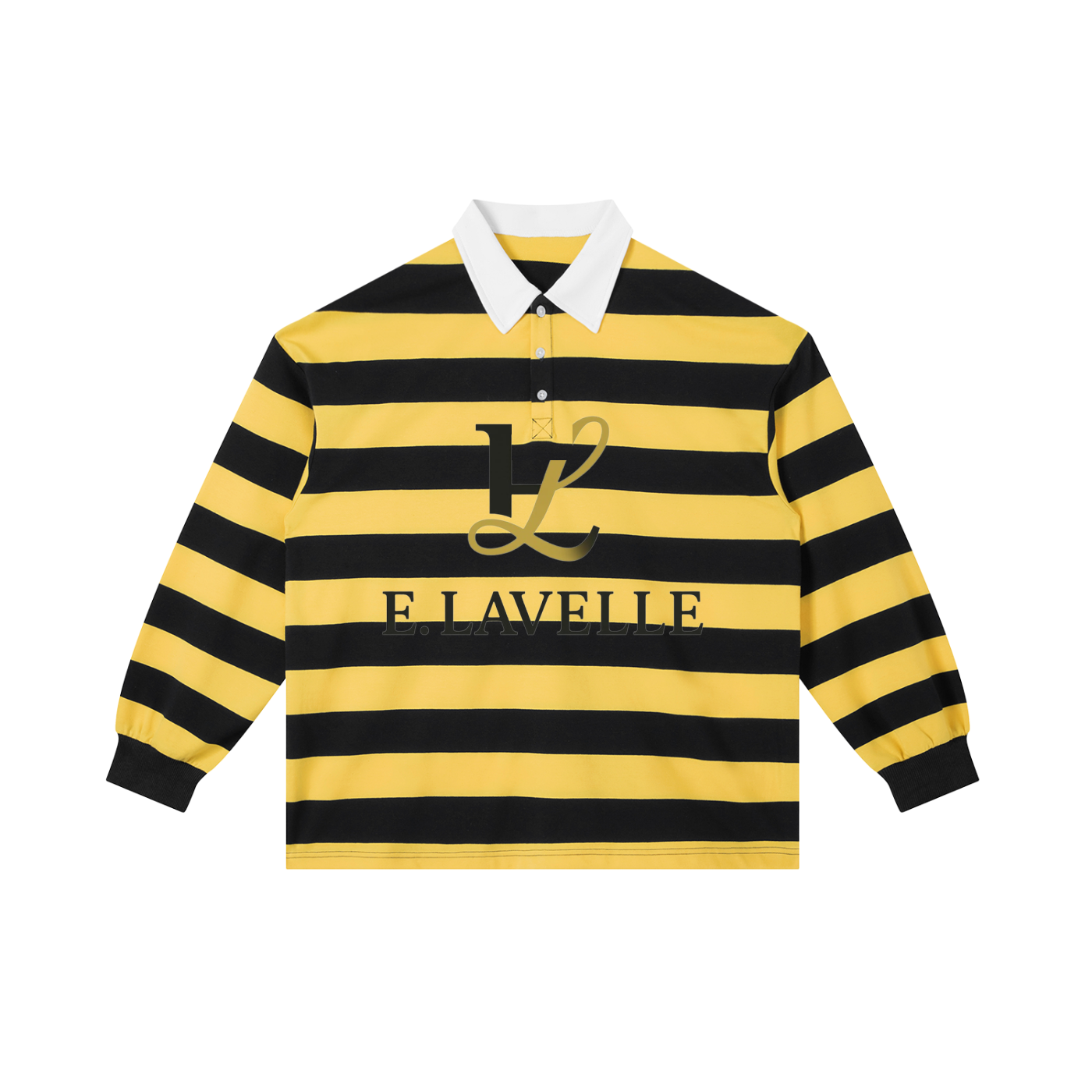 Color Block Stripe Polo Shirt Black & Gold Logo