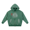 Sunfade Two-way Zipper Boxy Fleece Hoodie Red Logo