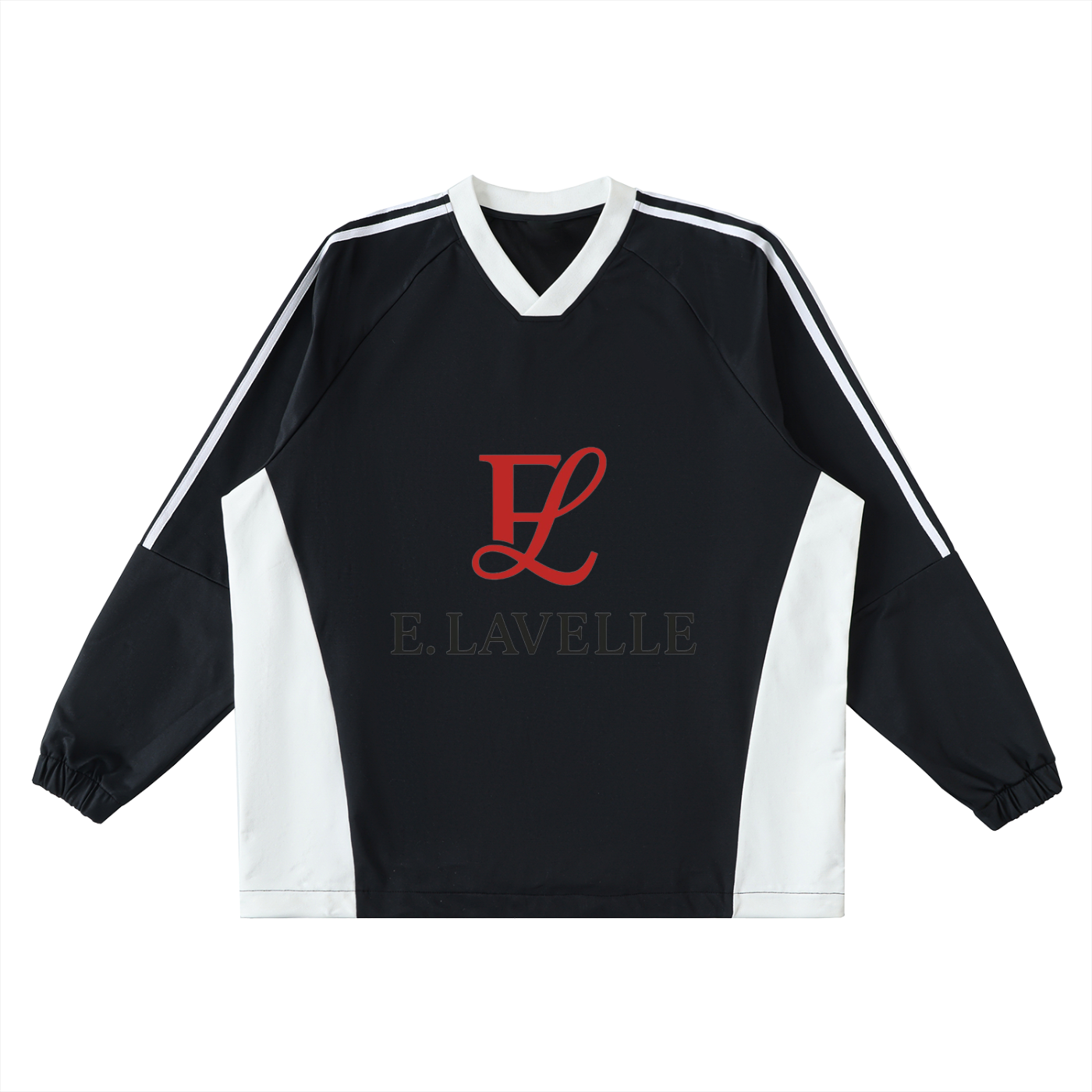 Color-Block V-Neck Long-Sleeve T-Shirt Red Logo