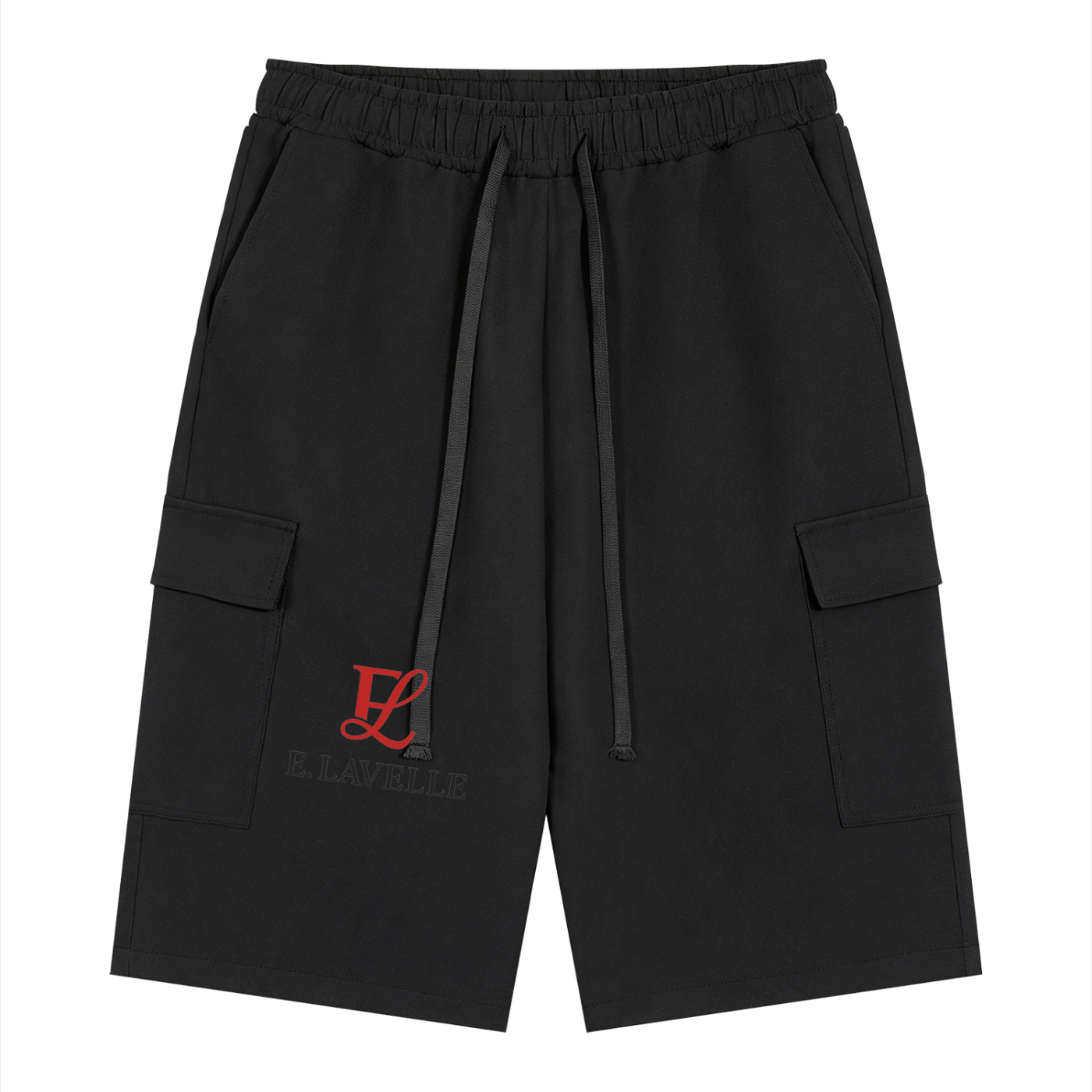 ELavelle Unisex Drawstring Cargo Shorts Red Logo