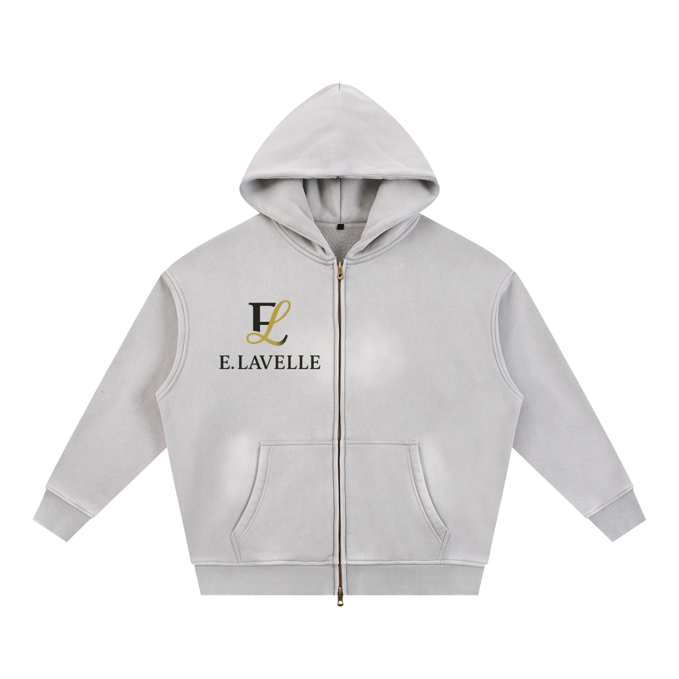 Sunfade Two-way Zipper Boxy Fleece Hoodie Black & Gold Logo