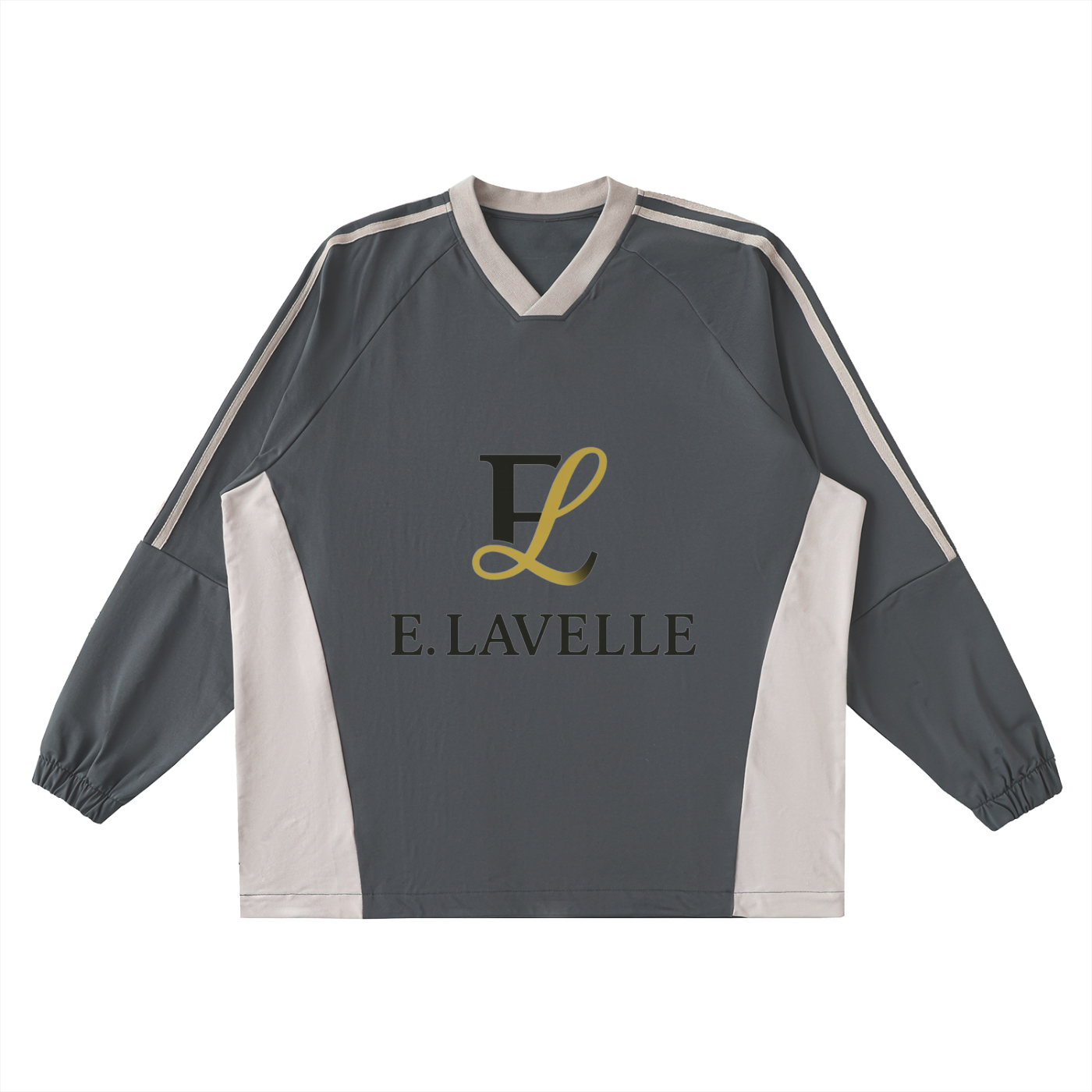 Color-Block V-Neck Long-Sleeve T-Shirt Black & Gold Logo