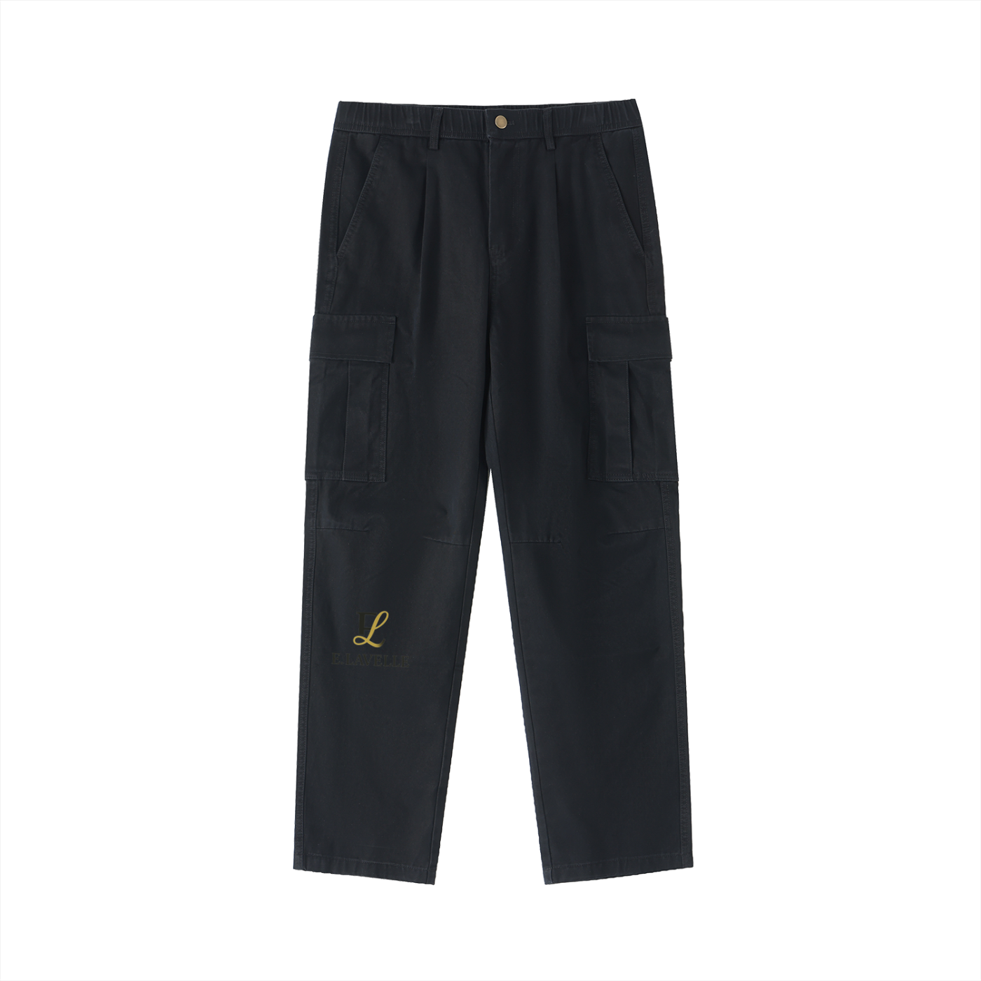 ELavelle Cotton Elastic-Waist Cargo Pants Black & Gold logo