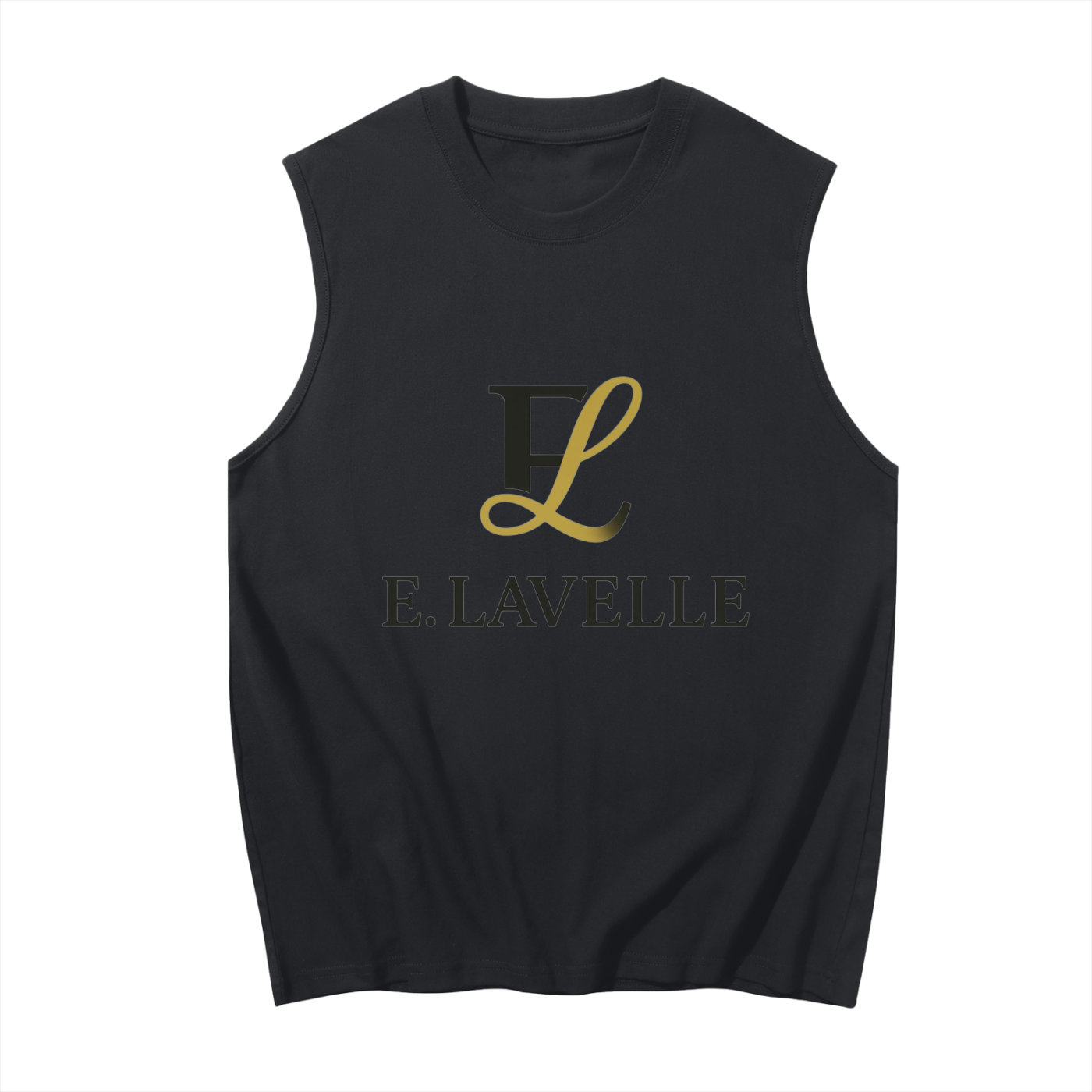 Men's Sleeveless Cotton Tank Top Black & Gold Logo