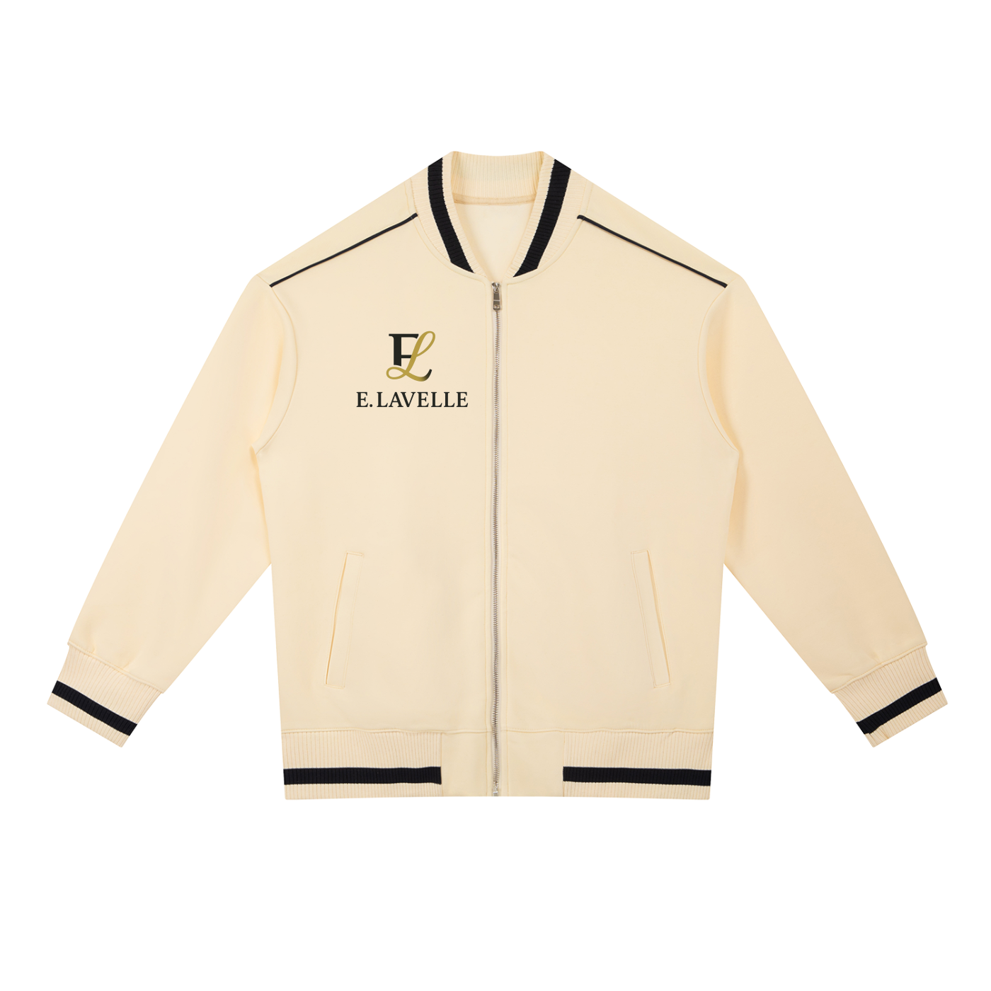 Contrast Piping Zip Bomber Jacket Black & Gold Logo