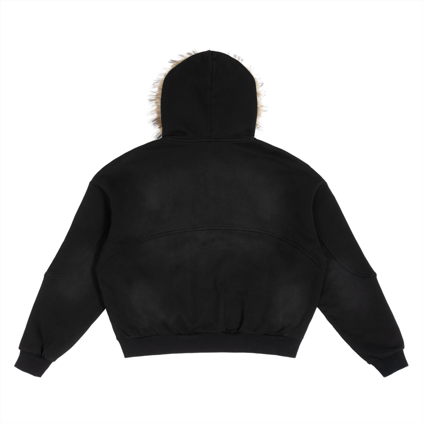 ELavelle Sun Fade Boxy Detachable Fur Hoodie Black & Gold Logo