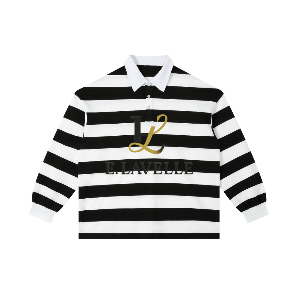 Color Block Stripe Polo Shirt Black & Gold Logo