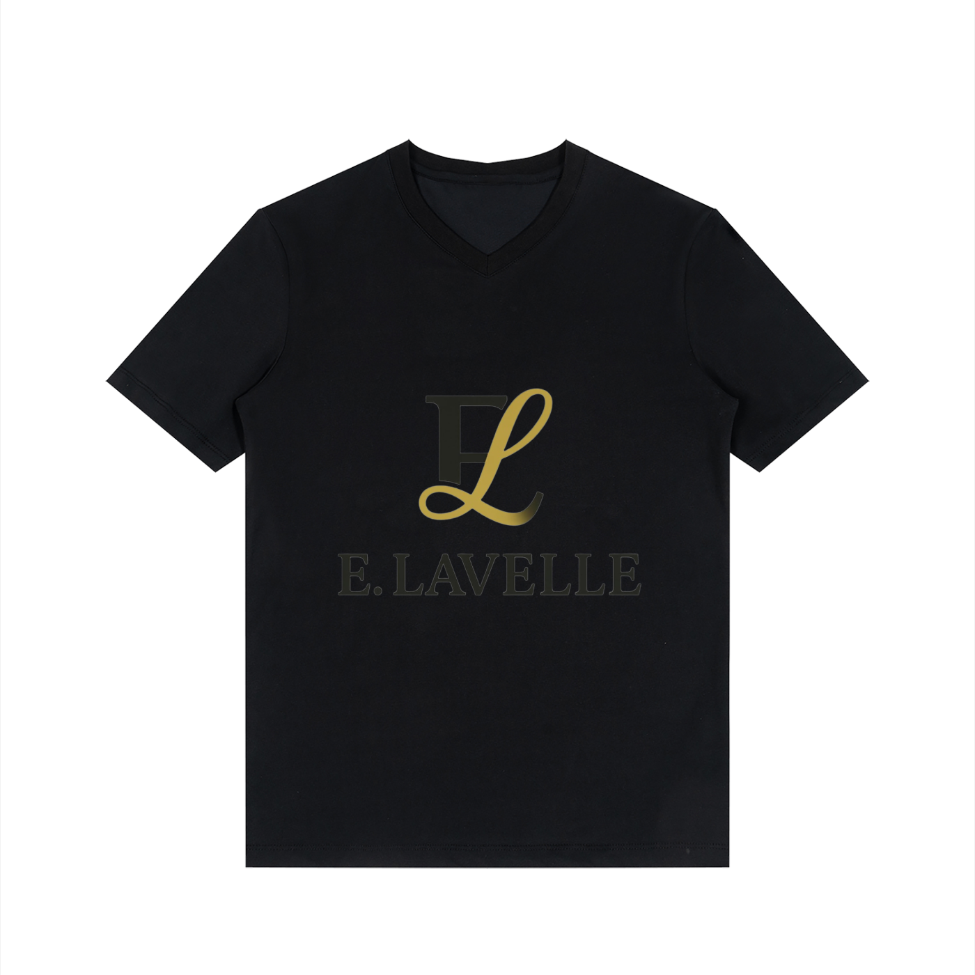 Men's Solid V-Neck T-Shirt Black & Gold Logo