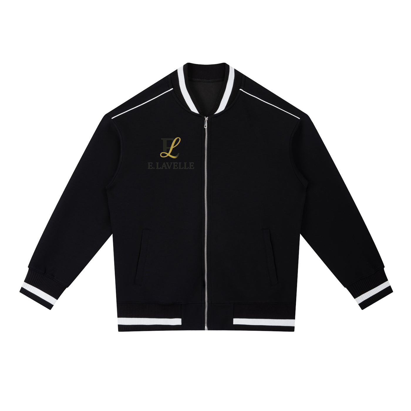Contrast Piping Zip Bomber Jacket Black & Gold Logo
