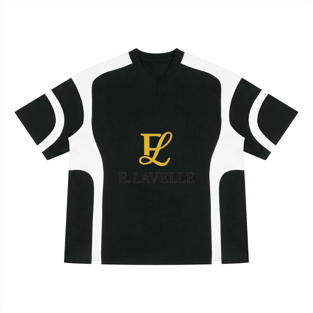 Unisex Color Block V-Neck T-Shirt Gold Logo