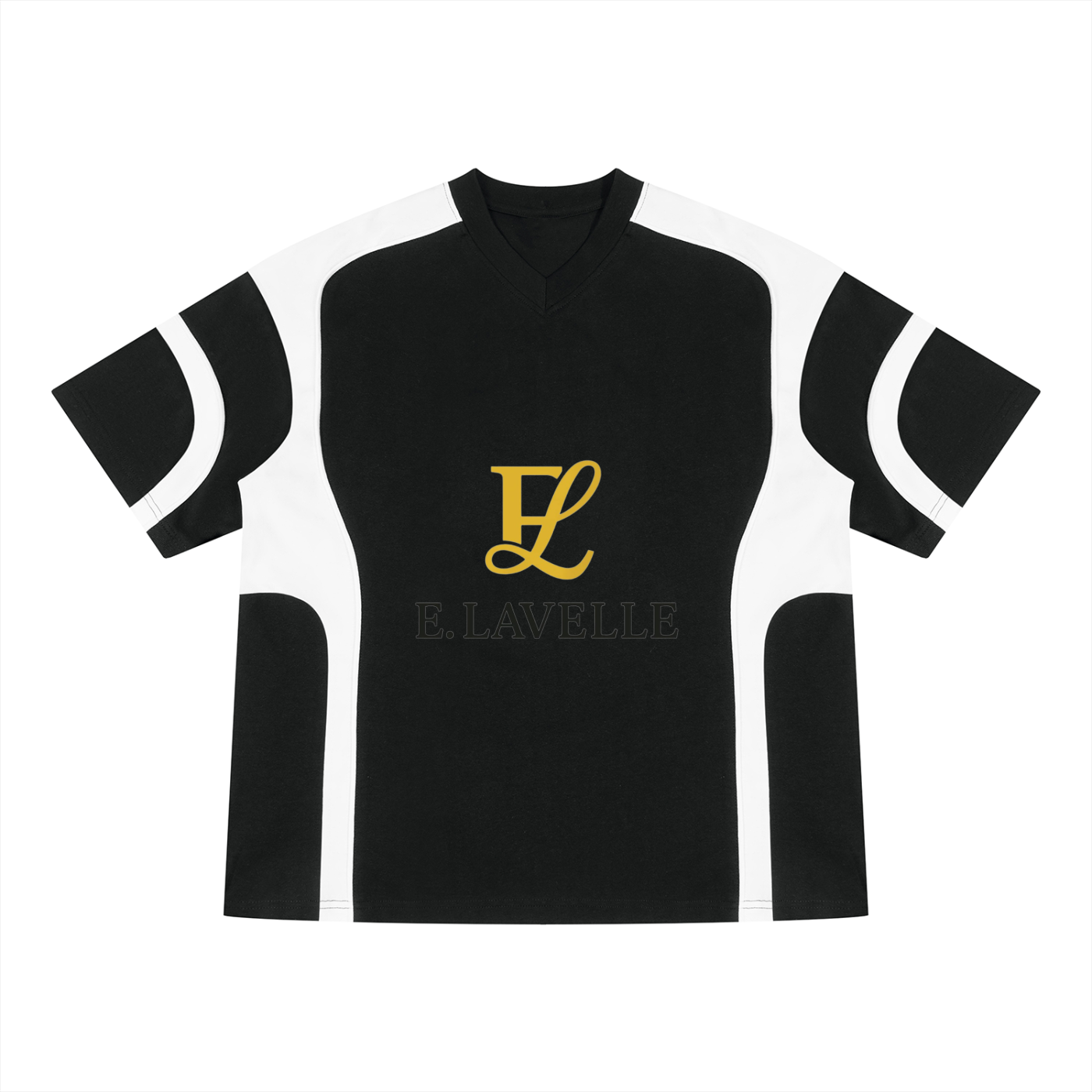 Unisex Color Block V-Neck T-Shirt Gold Logo