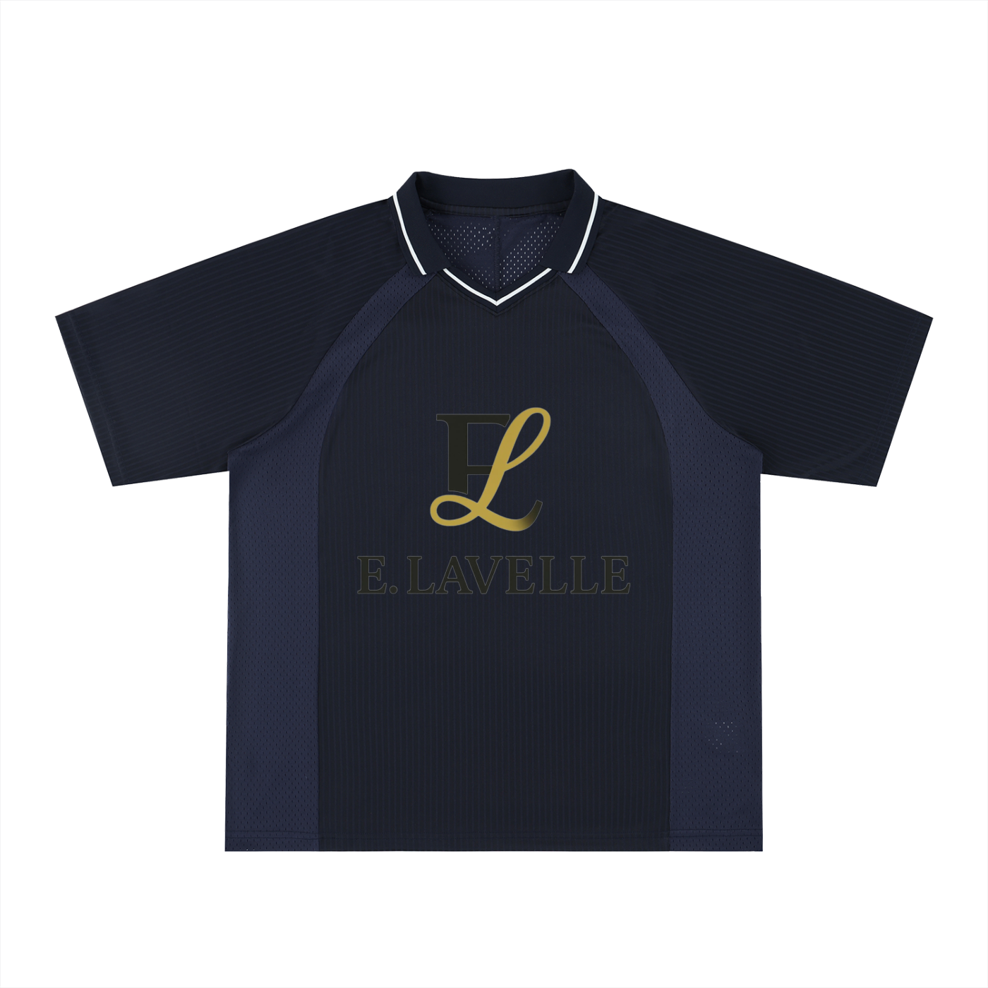 Striped V-Neck Soccer Jersey Black & Gold Logo