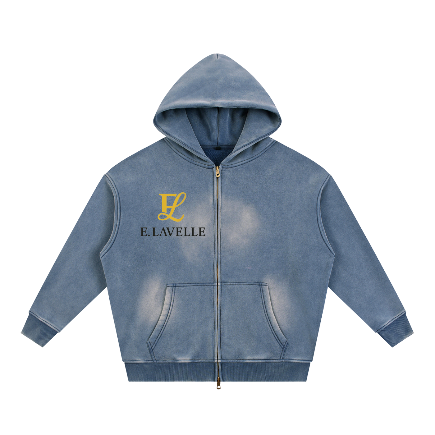 Sunfade Two-way Zipper Boxy Fleece Hoodie Gold Logo