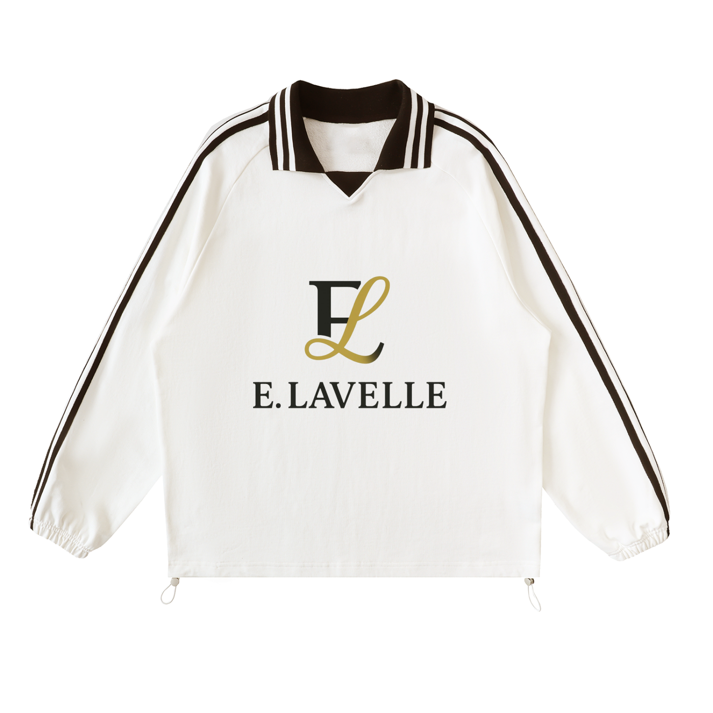 Contrast Striped Lapel Collar Sweatshirt Black & Gold Logo