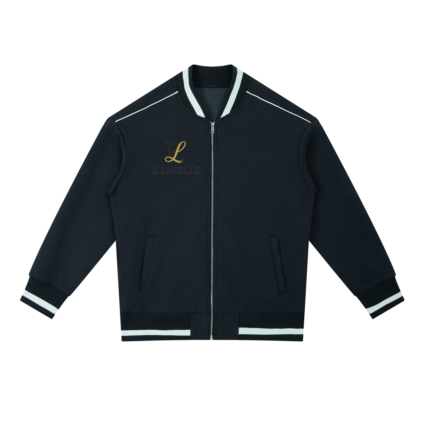 Contrast Piping Zip Bomber Jacket Black & Gold Logo