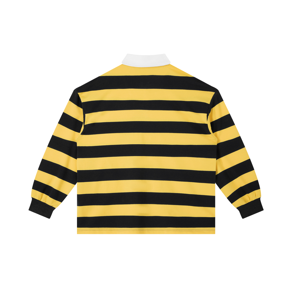 Color Block Stripe Polo Shirt Black & Gold Logo