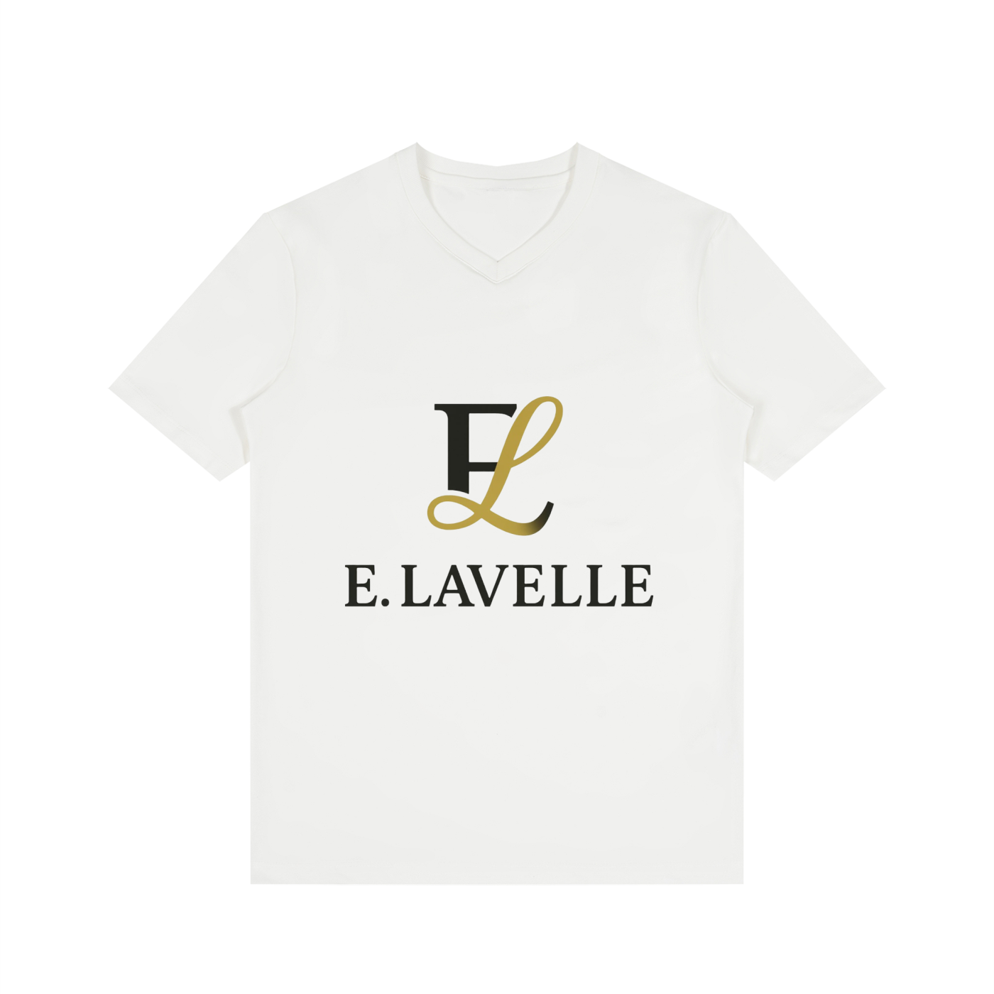 Men's Solid V-Neck T-Shirt Black & Gold Logo