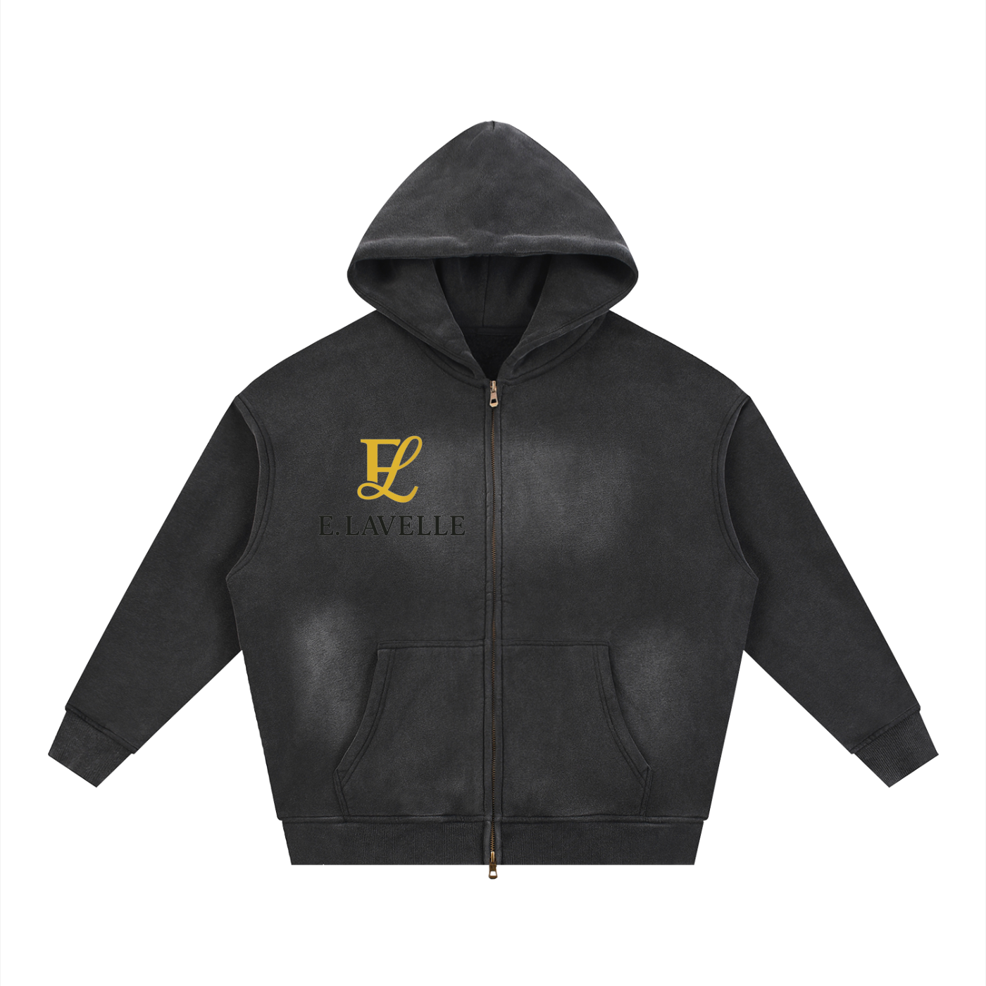 Sunfade Two-way Zipper Boxy Fleece Hoodie Gold Logo