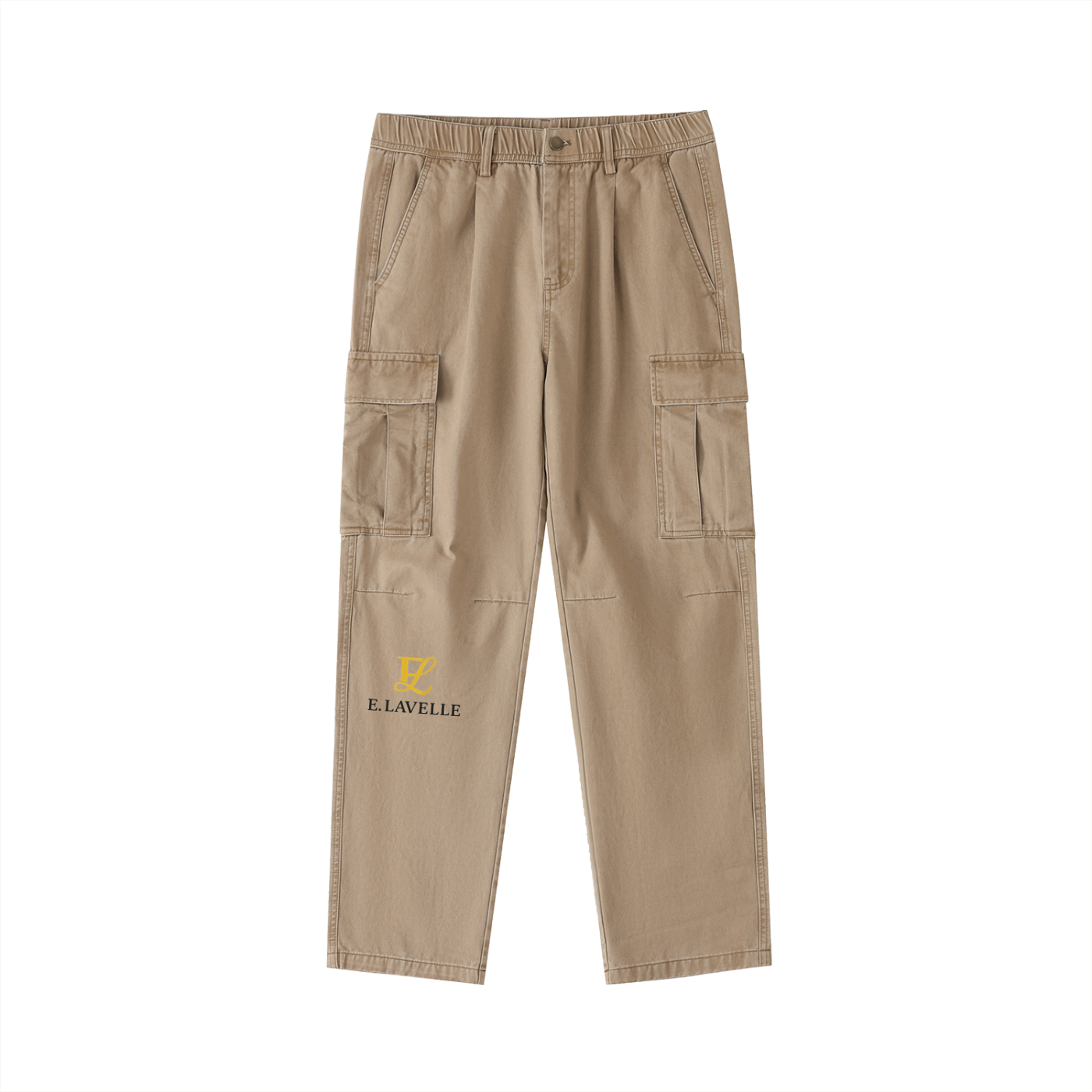 ELavelleCotton Elastic-Waist Cargo Pants Gold Logo