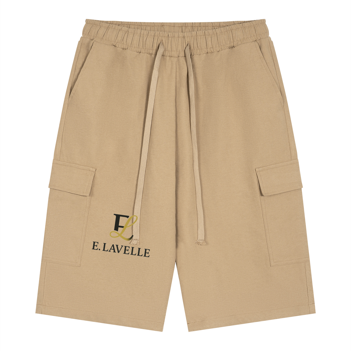 ELavelle Unisex Drawstring Cargo Shorts Black & Gold Logo