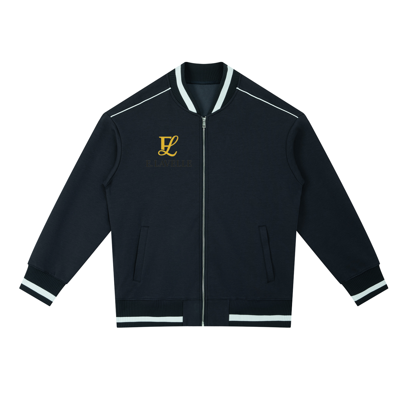 Contrast Piping Zip Bomber Jacket Gold Logo