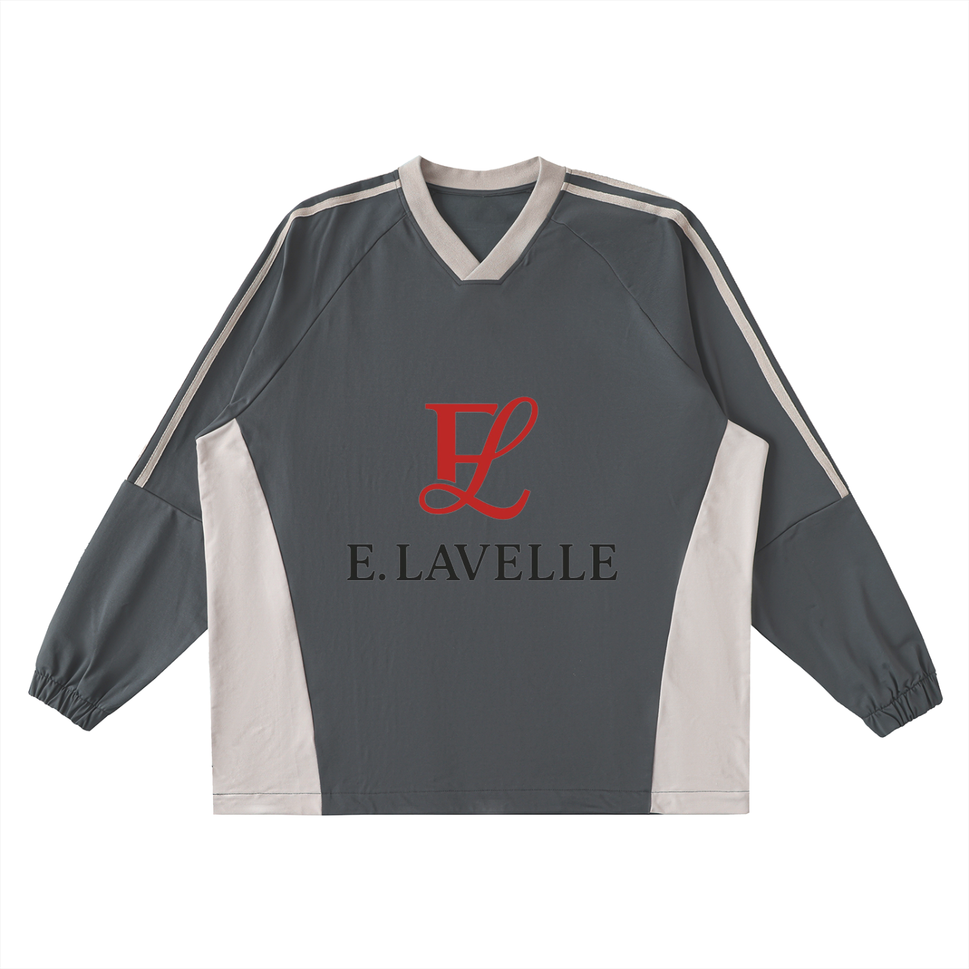 Color-Block V-Neck Long-Sleeve T-Shirt Red Logo