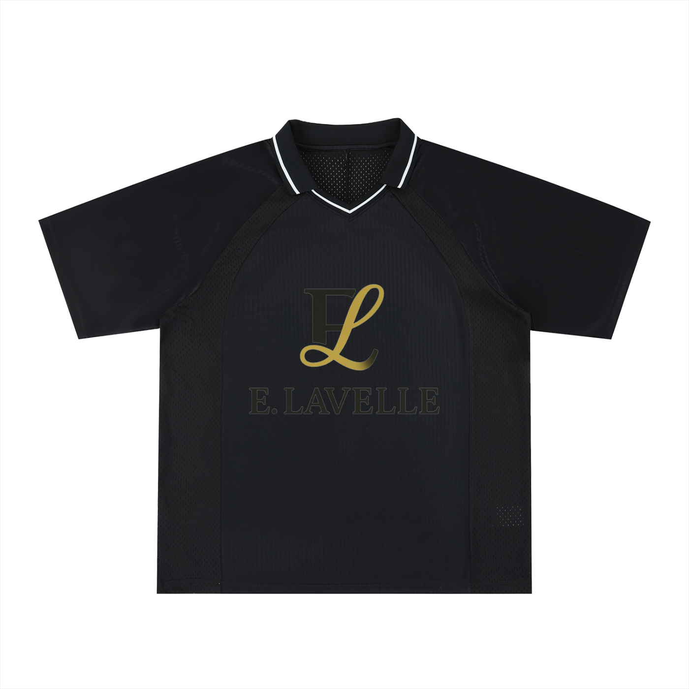 Striped V-Neck Soccer Jersey Black & Gold Logo