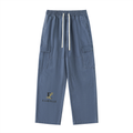 ELavelle Drawstring Waist Straight-Leg Cargo Pants Black & Gold Logo