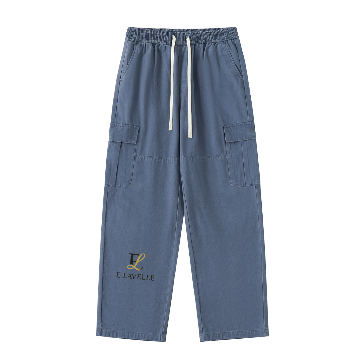 ELavelle Drawstring Waist Straight-Leg Cargo Pants Black & Gold Logo