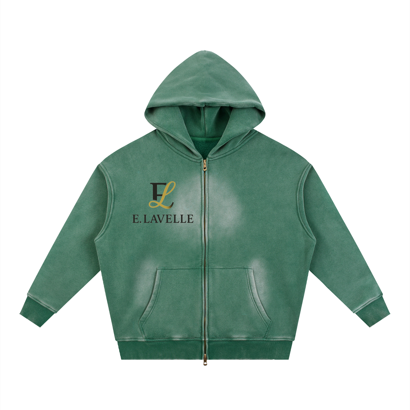 Sunfade Two-way Zipper Boxy Fleece Hoodie Black & Gold Logo