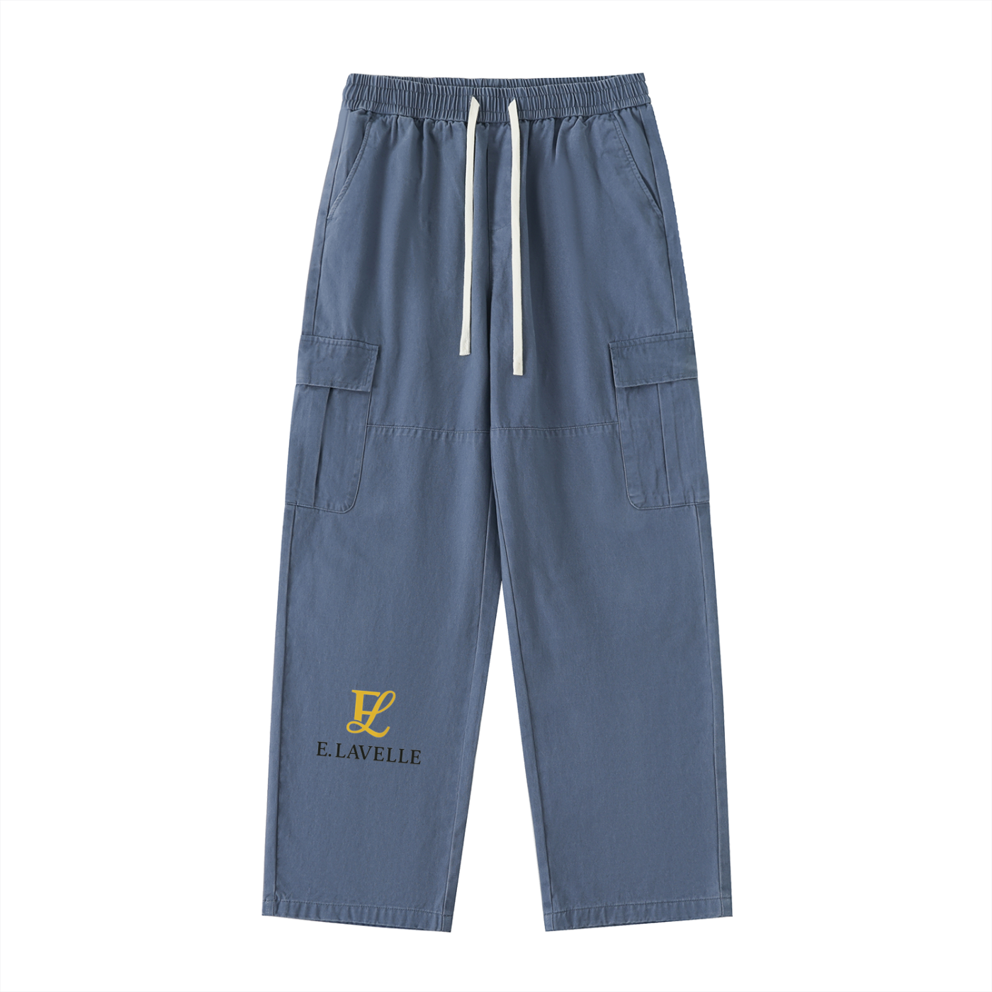 ELavelle Drawstring Waist Straight-Leg Cargo Pants Gold Logo