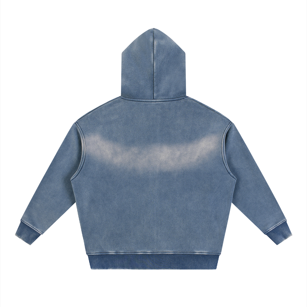 Sunfade Two-way Zipper Boxy Fleece Hoodie Black & Gold Logo