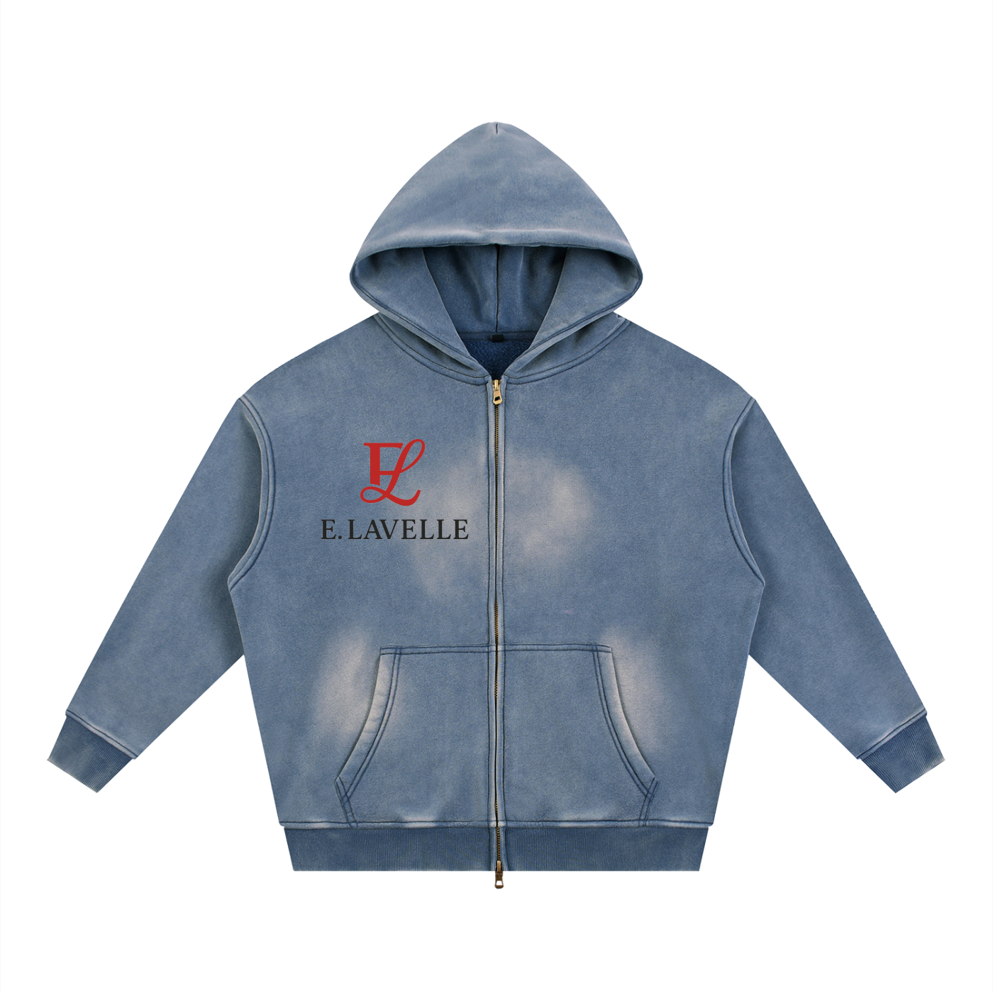 Sunfade Two-way Zipper Boxy Fleece Hoodie Red Logo