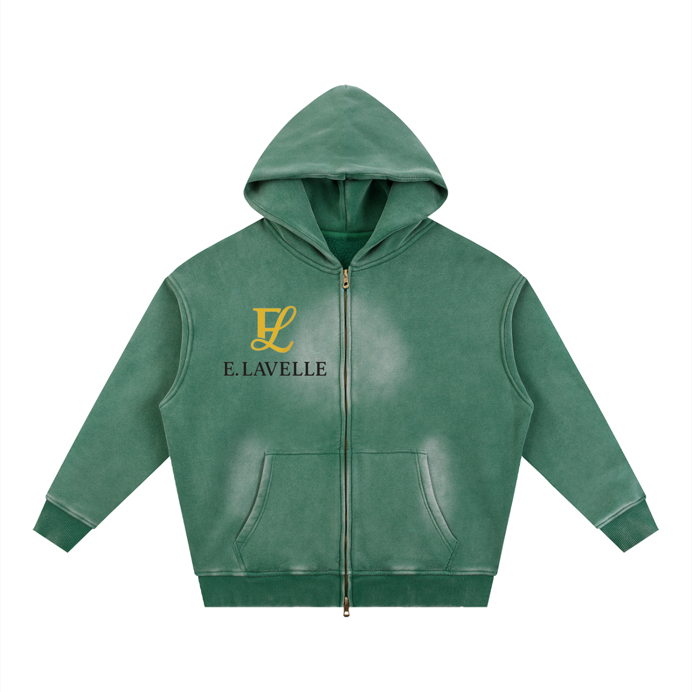 Sunfade Two-way Zipper Boxy Fleece Hoodie Gold Logo