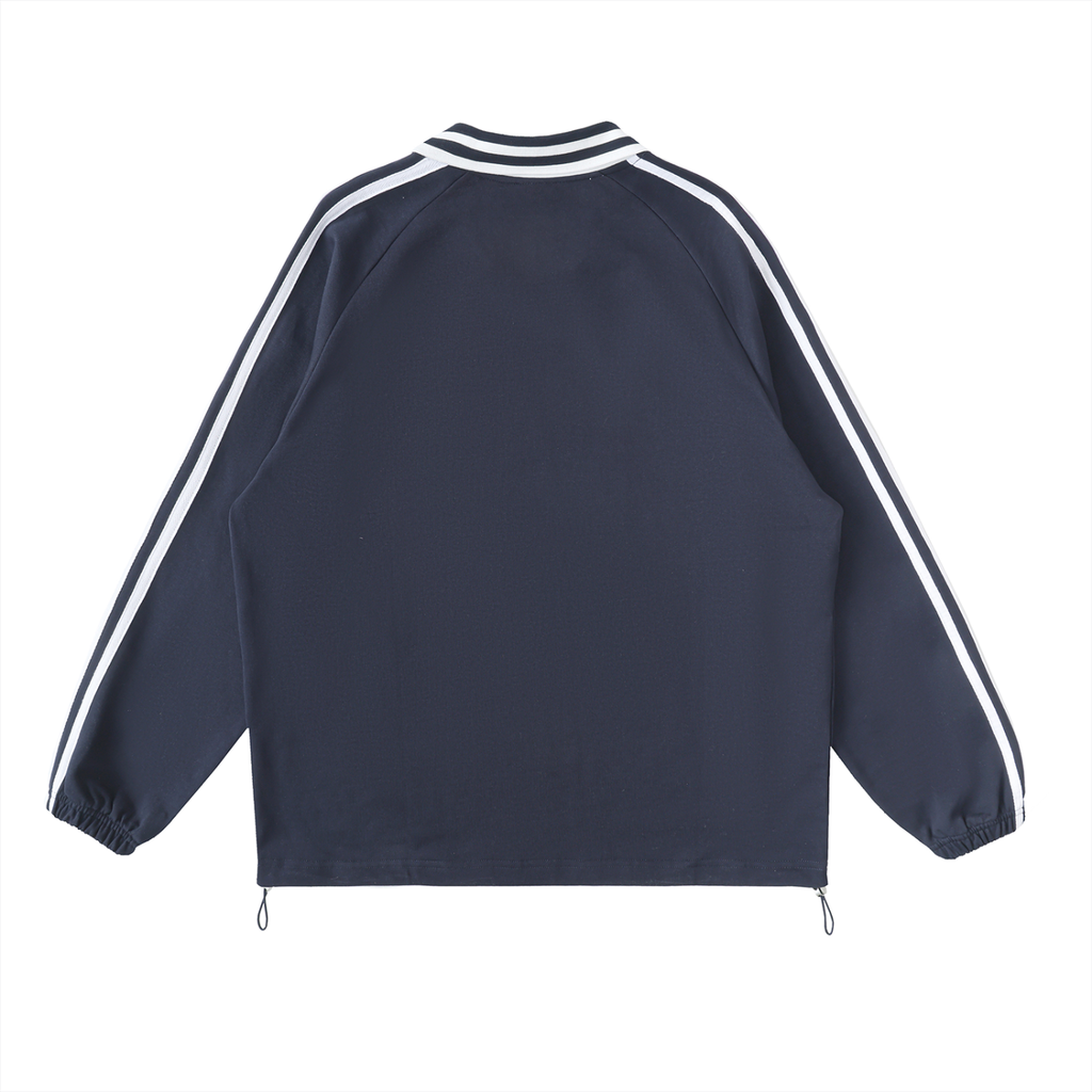Contrast Striped Lapel Collar Sweatshirt Gold Logo
