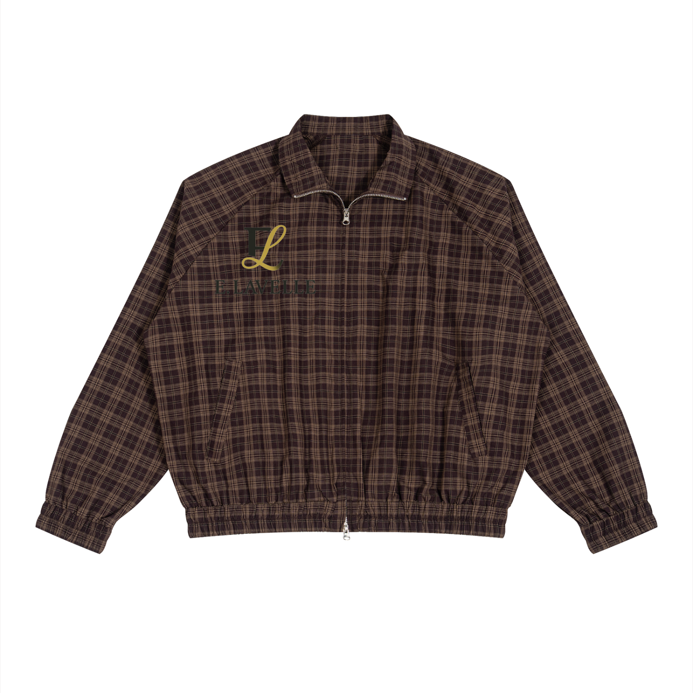 Unisex Plaid Full-Zip Track Jacket Black & Gold Logo