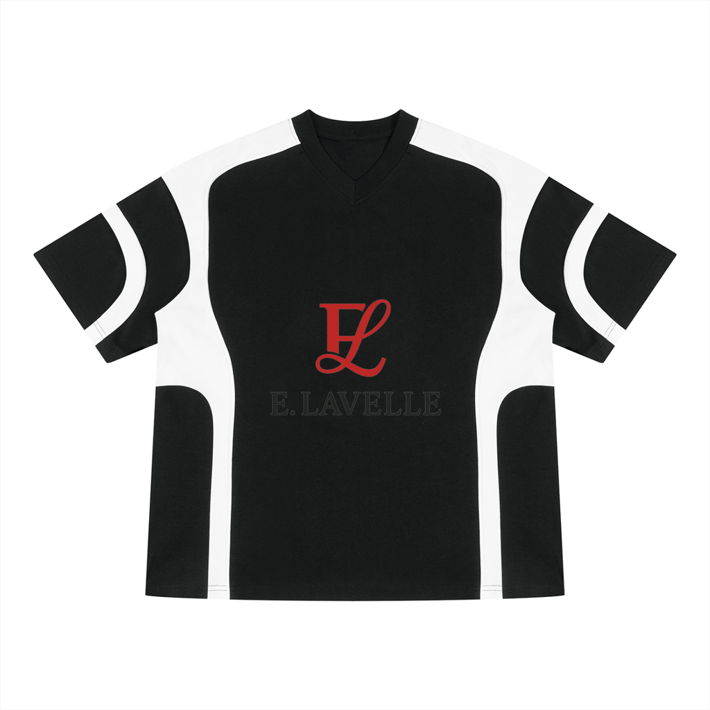 Unisex Color Block V-Neck T-Shirt Red Logo