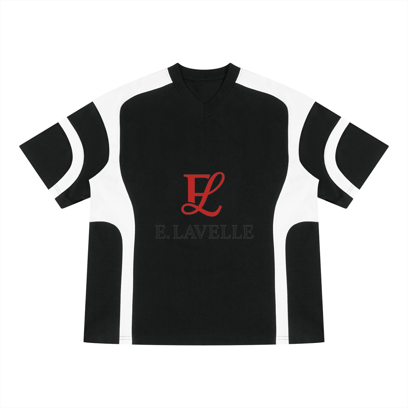 Unisex Color Block V-Neck T-Shirt Red Logo