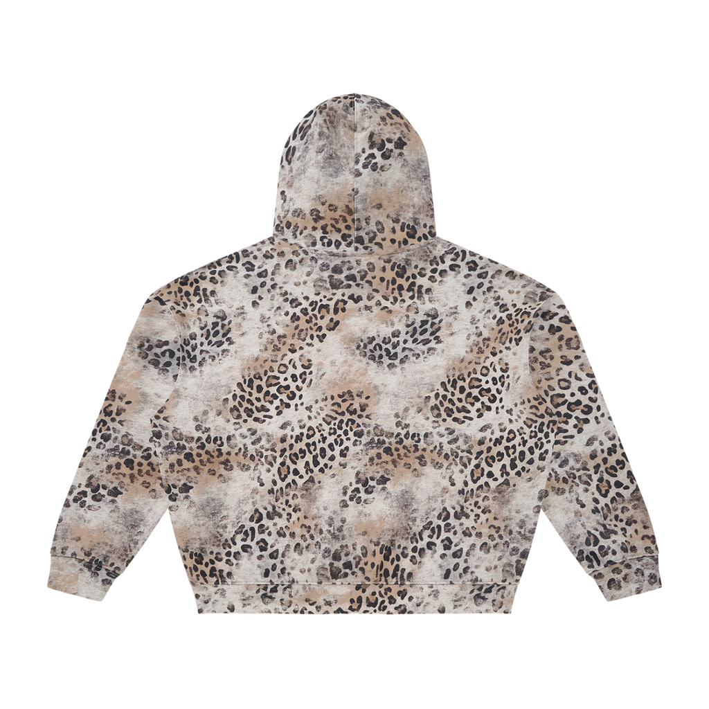 Unisex Vintage Wash Leopard Full Zip Hoodie Gold Logo