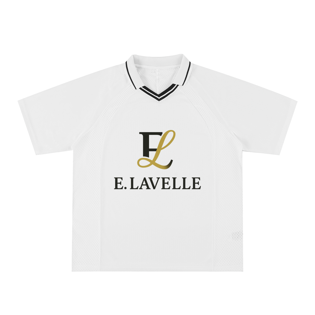 Striped V-Neck Soccer Jersey Black & Gold Logo