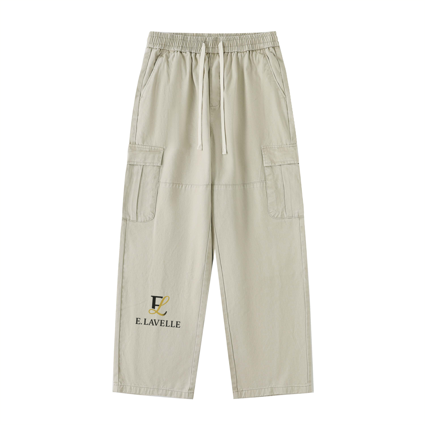 ELavelle Drawstring Waist Straight-Leg Cargo Pants Black & Gold Logo