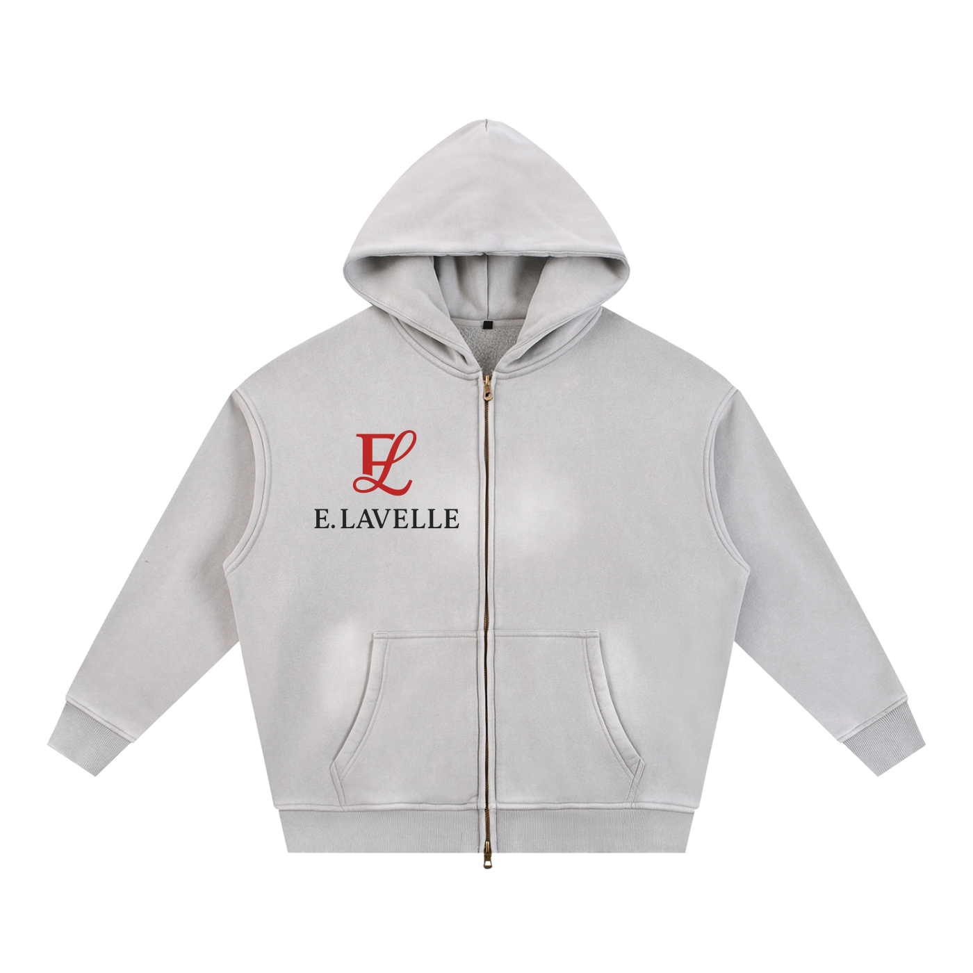 Sunfade Two-way Zipper Boxy Fleece Hoodie Red Logo