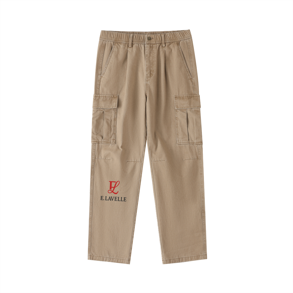 Elavelle Cotton Elastic-Waist Cargo Pants Red Logo