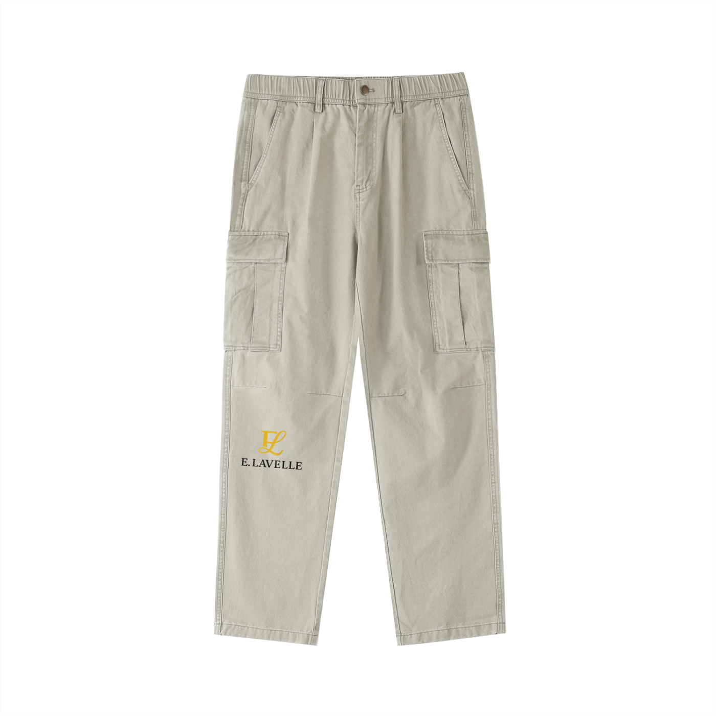 ELavelleCotton Elastic-Waist Cargo Pants Gold Logo