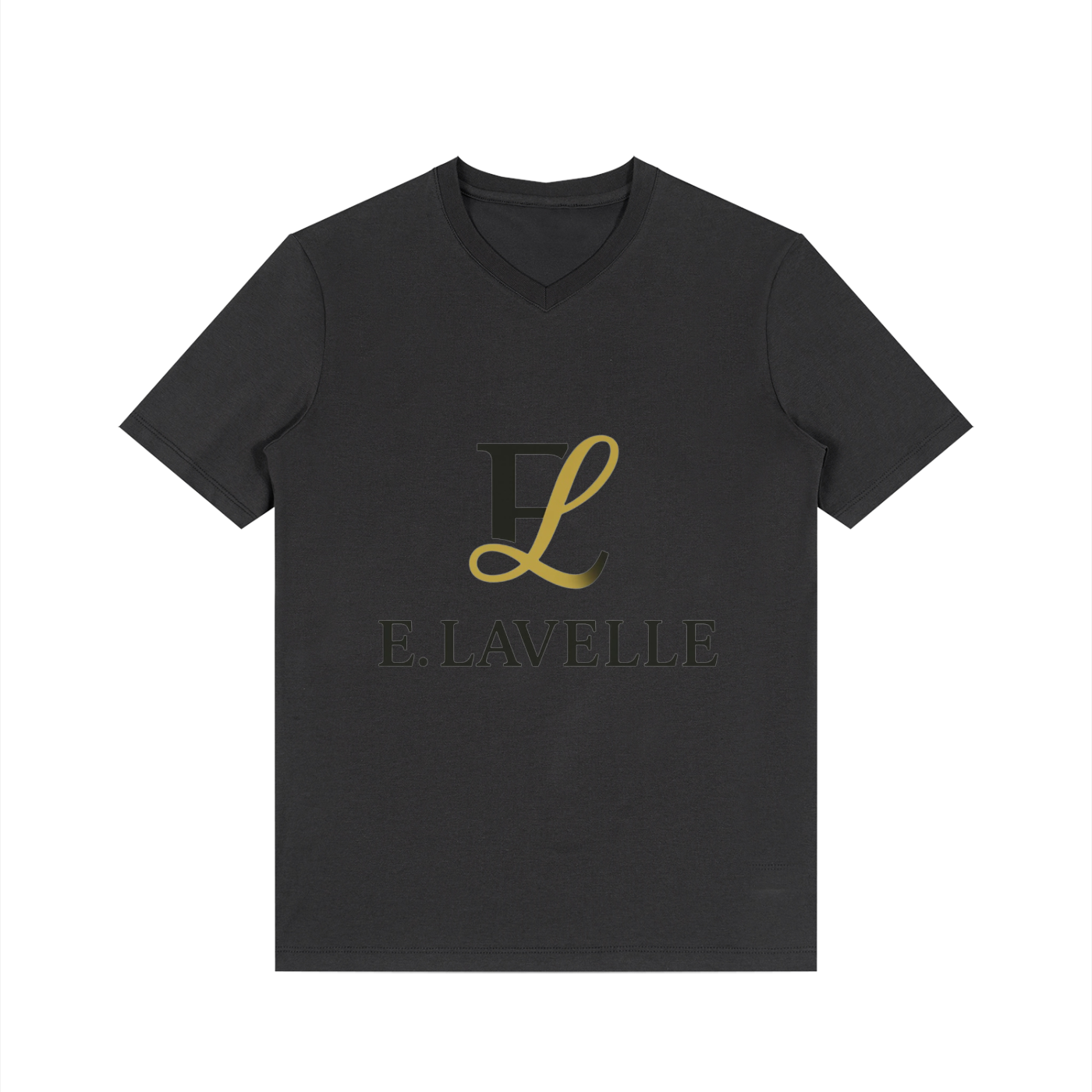 Men's Solid V-Neck T-Shirt Black & Gold Logo