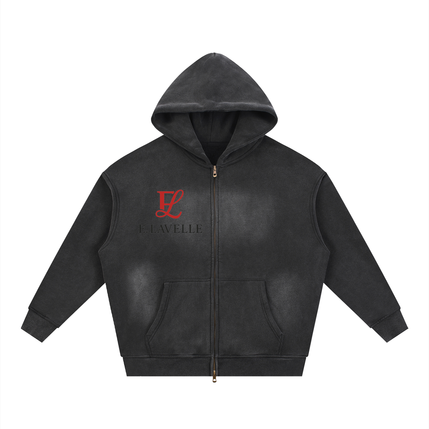 Sunfade Two-way Zipper Boxy Fleece Hoodie Red Logo