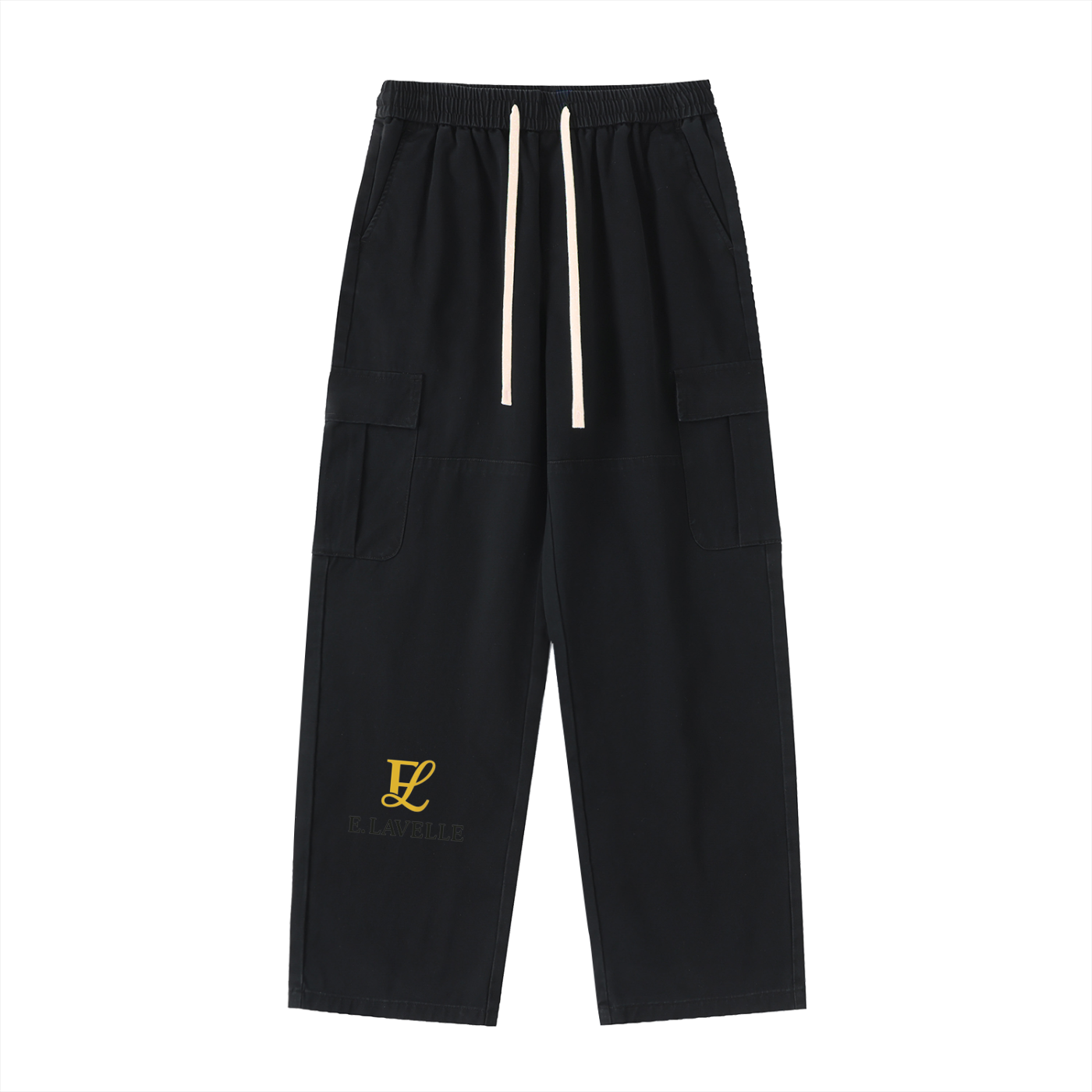 ELavelle Drawstring Waist Straight-Leg Cargo Pants Gold Logo