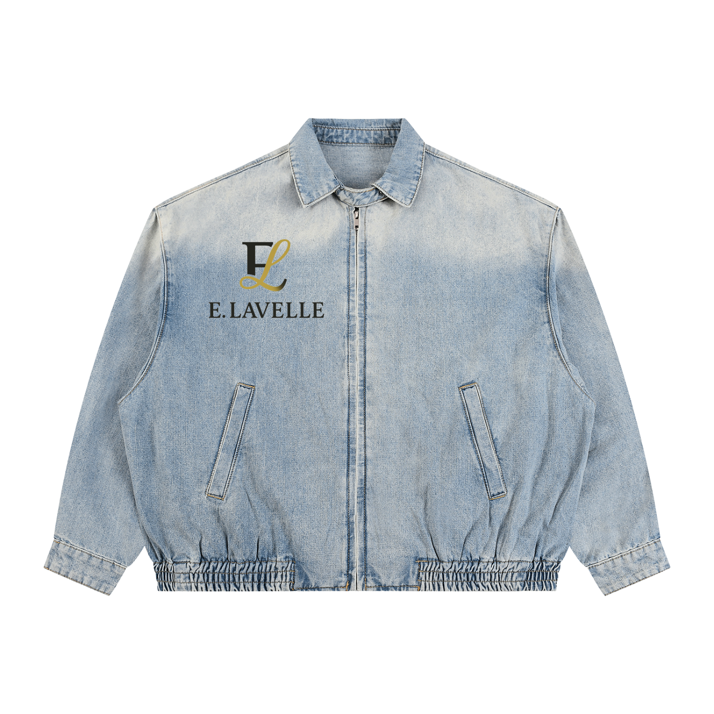 Unisex Vintage Wash Full-Zip Denim Jacket Black & Gold Logo
