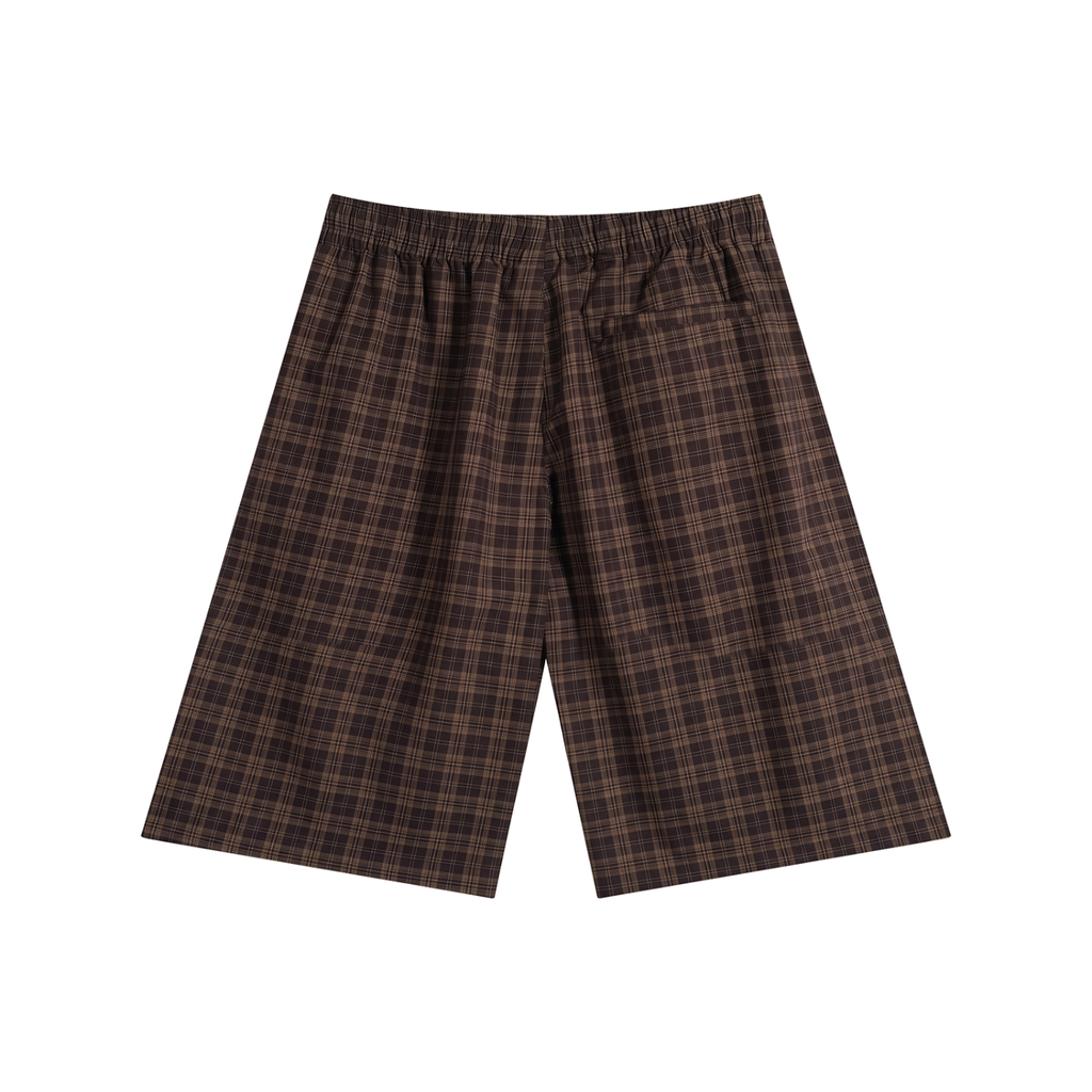 Unisex Plaid Wide Leg Shorts Red Logo